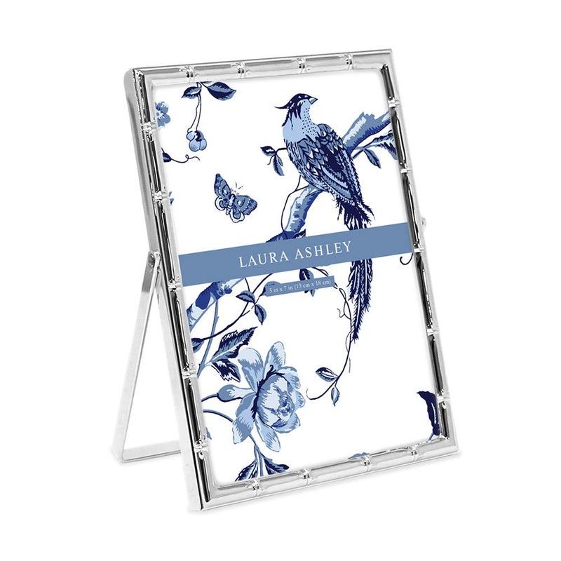 Laura Ashley 5x7 Silver Bamboo Metal Picture Frame (Vertical) with Pull-Out Easel Stand, Made for Tabletop, Counterspace, Shelf and Desk - Image 1